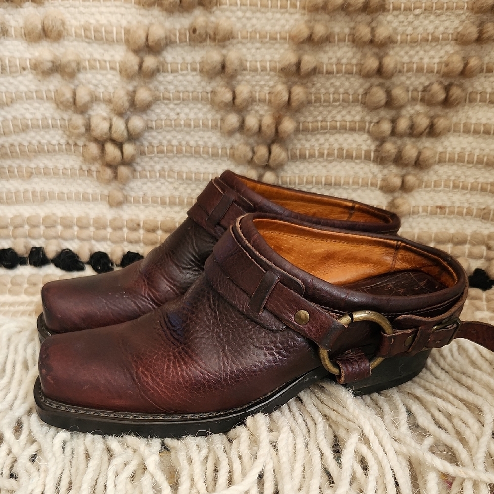 Frye Brown Leather Mules